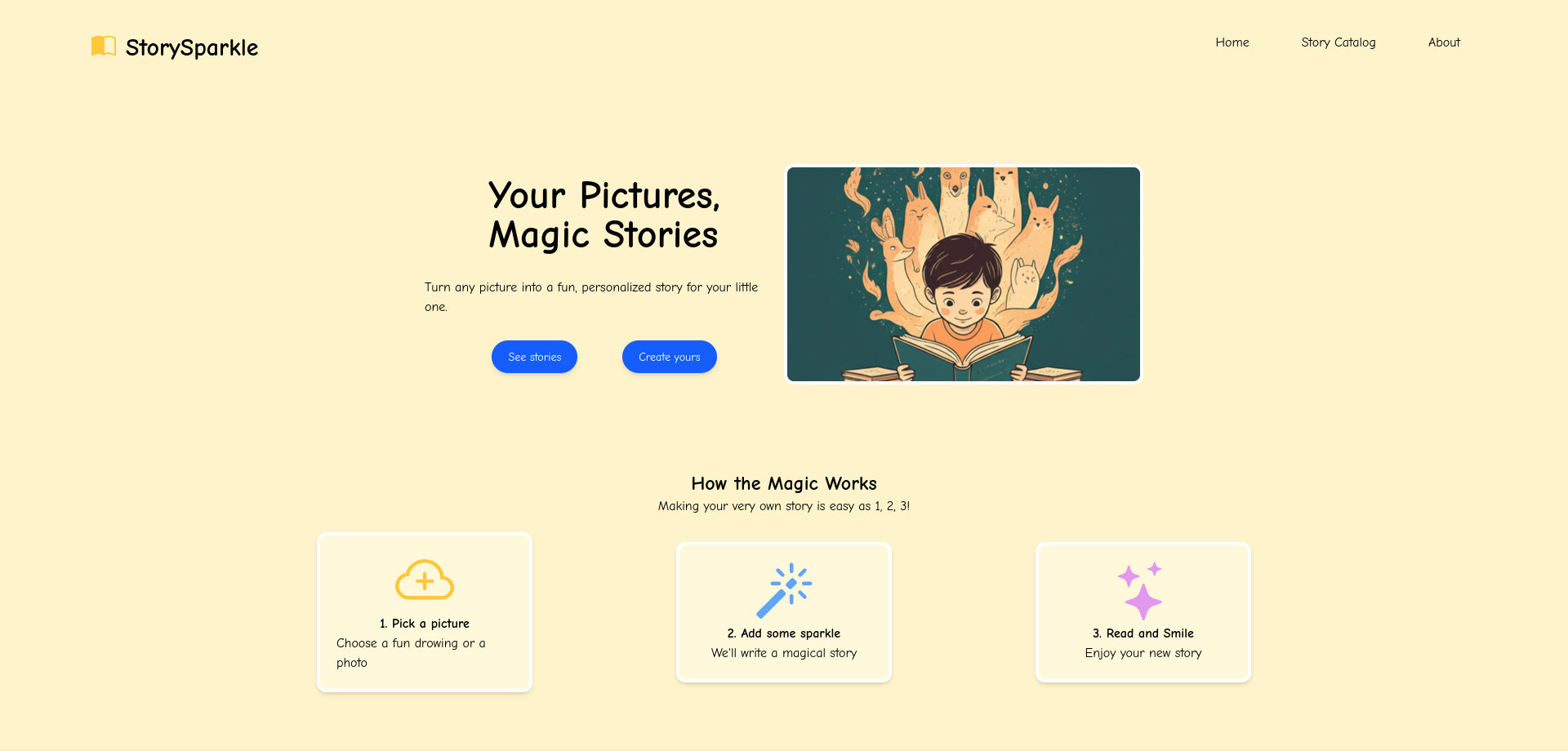 Page d'accueil de StorySparkle