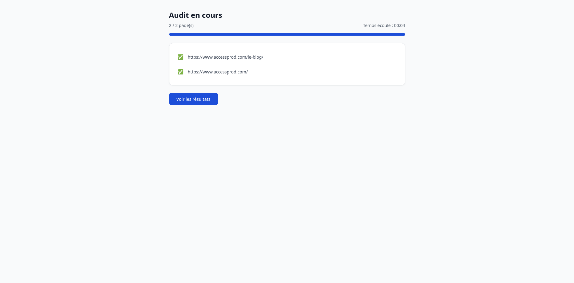 Page de configuration du crawl